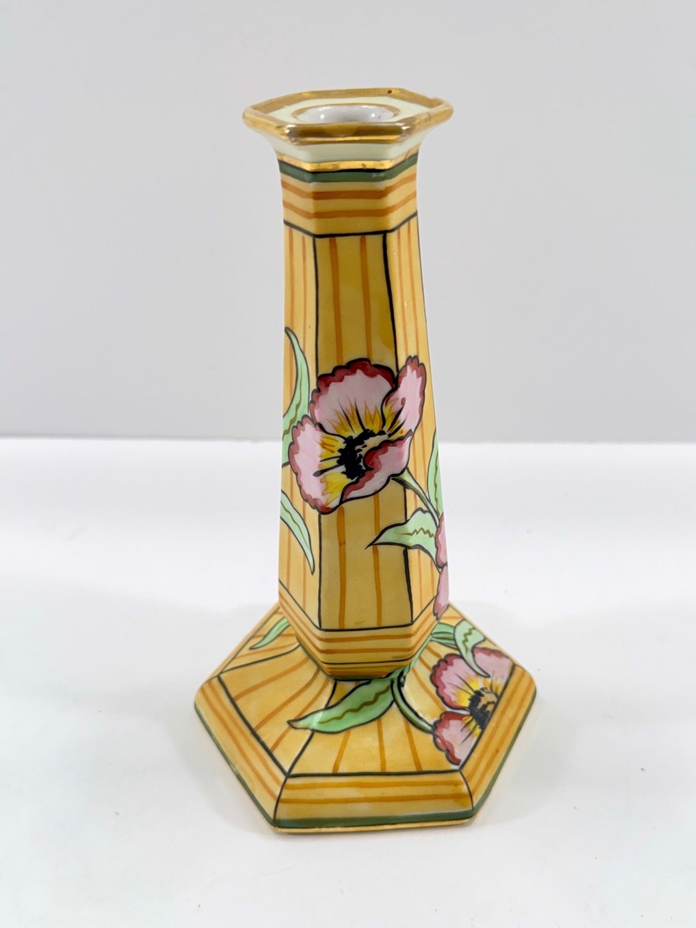 Antique 1900s Nippon Morimura Brothers Candle‎ Holder Hand Painted Poppies 8.25”